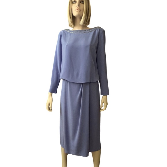 Evina Ruth Ullmann Dress Cowl back Lavender Beaded Vintage 80s Union Label ILGWU - Picture 2 of 16